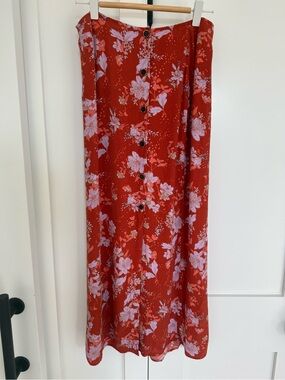 Free People Red Floral Button-Front Maxi Skirt